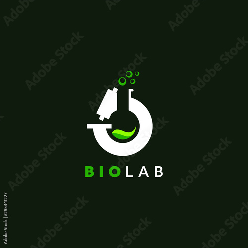lab logo simple nature science with glass and leaf design inspiration