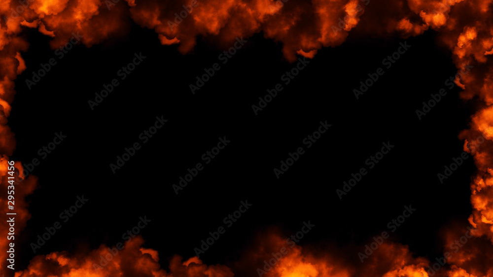 Frame of real fire flames burn motion smoke . Border texture overlays. Design element.
