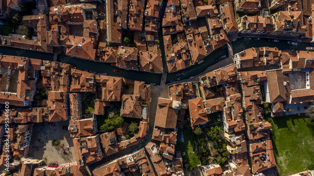 Fototapeta premium view over the skyline of Venice Italy. above Venice in Italy Europe. beautiful city Venice landscape aerial view. aerial drone shot over Venice