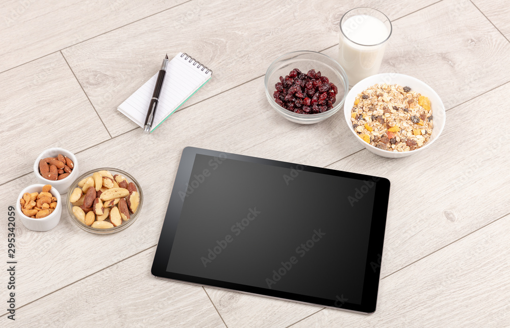 Healthy food composition with empty tablet Healthy food composition with empty tablet