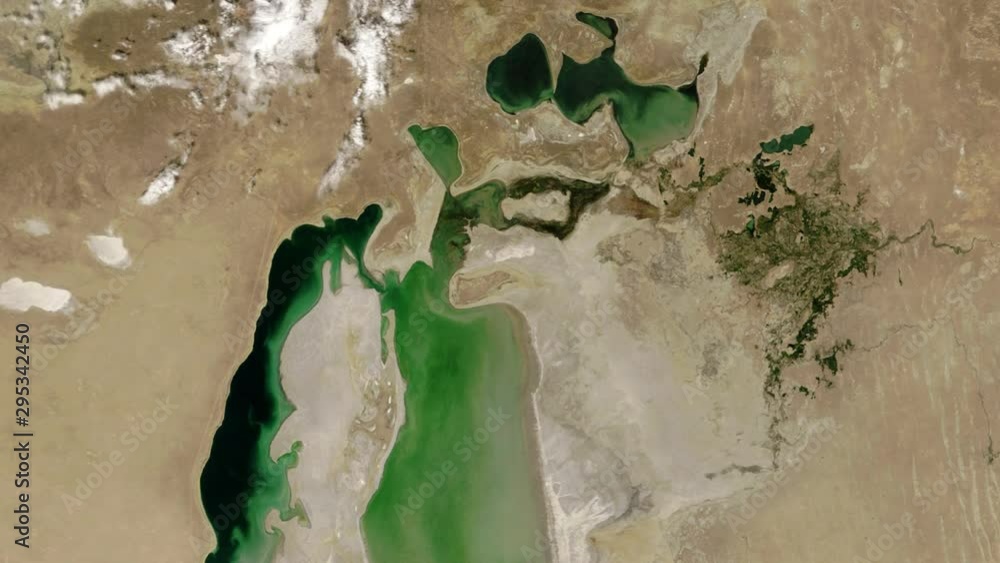 Lake drainage year after year water loss time lapse, Aral sea in asian ...
