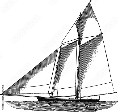 Sailboat Drawing - English Mechanic 1872 - vintage art woodcut from the 19th Century.