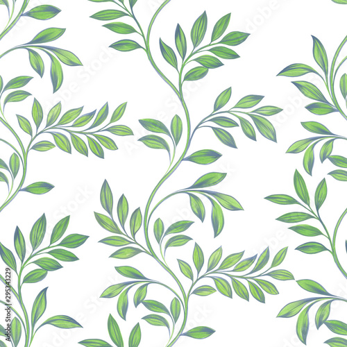 Floral background. Printing and textiles. Spring leafy green seamless pattern.