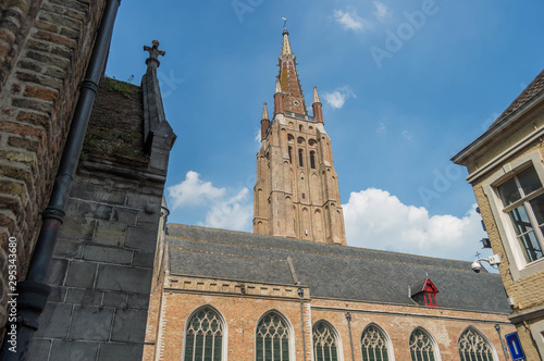 Vintage street in Bruges Belgium.Europe landscape panorama old town.