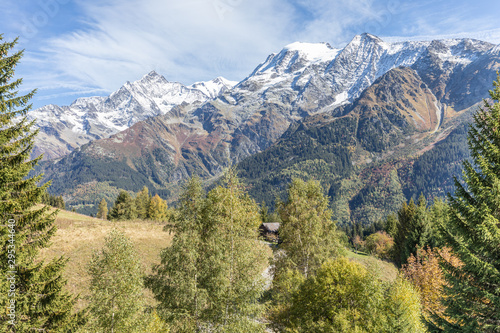 An Autumn view of the Mont Blanc Massif from Les Contamines in the French Alps