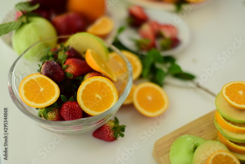 Mix fruits.Fresh fruits close up.Healthy eating, dieting concept–