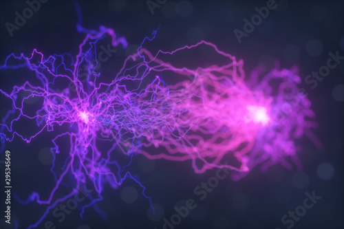 Power electrical energy and lightning spark, 3d rendering.