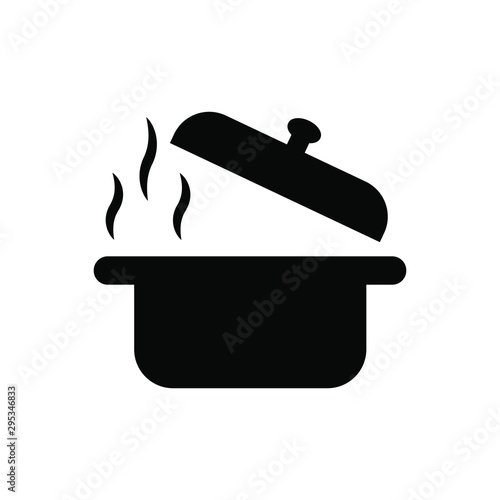 Steaming saucepan vector icon. open lid illustration symbol. Cooking sign or logo.