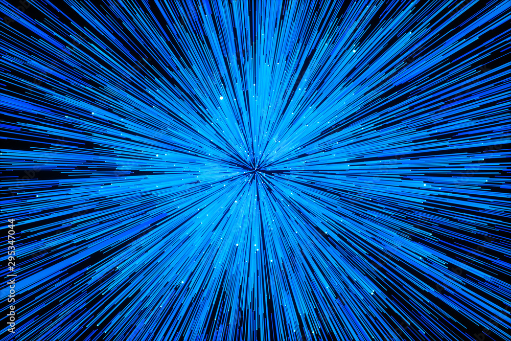 Fototapeta premium Blue glowing radial lines, magical lines, 3d rendering.