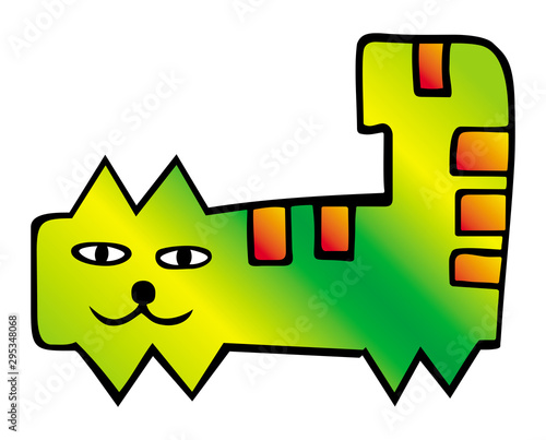 Colorful cartoon cat. Funny animal logo. Vector art graphic.