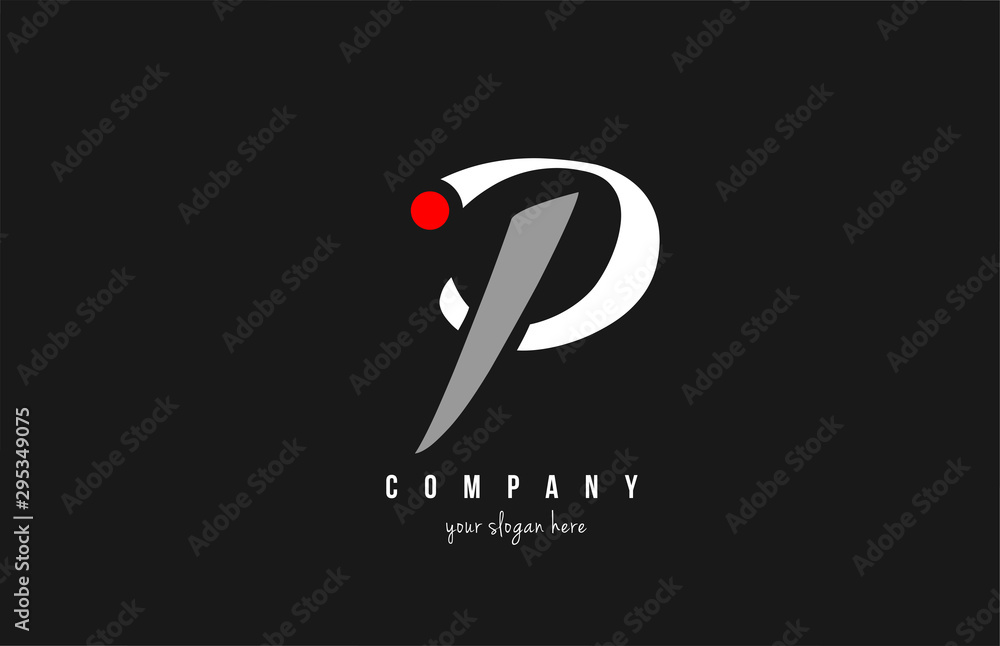 P red dot alphabet letter in black and white for company logo icon ...