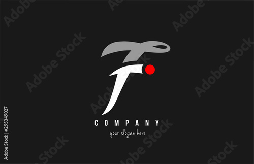 F red dot alphabet letter in black and white for company logo icon design