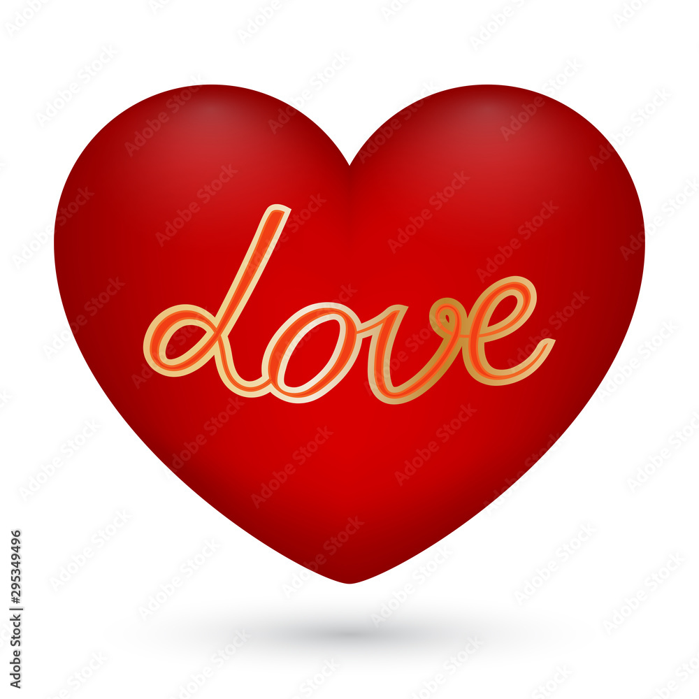Vector illustration of red heart with text love in the center on white background for Valentine s Day. Vector illustration of red heart with text love in the center on white background for Valentine s Day.