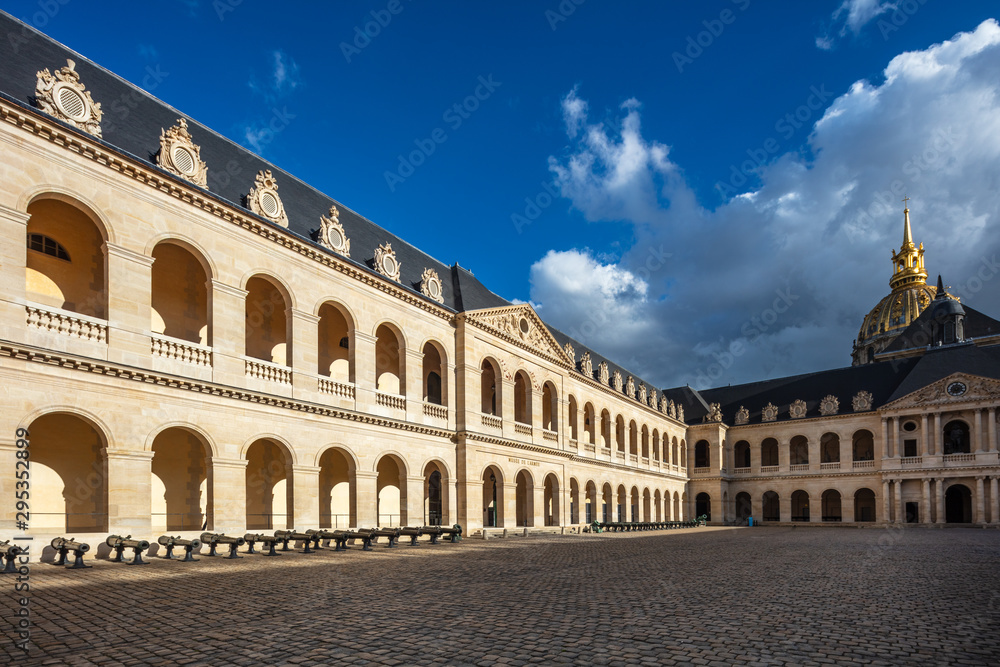 Paris, France, Sunny view on the Courtyard of Les Invalides hotel. 