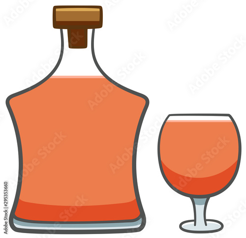 Full bottle and glass with cognac isolated