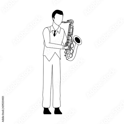 cartoon musician with trumpet instrument, flat design