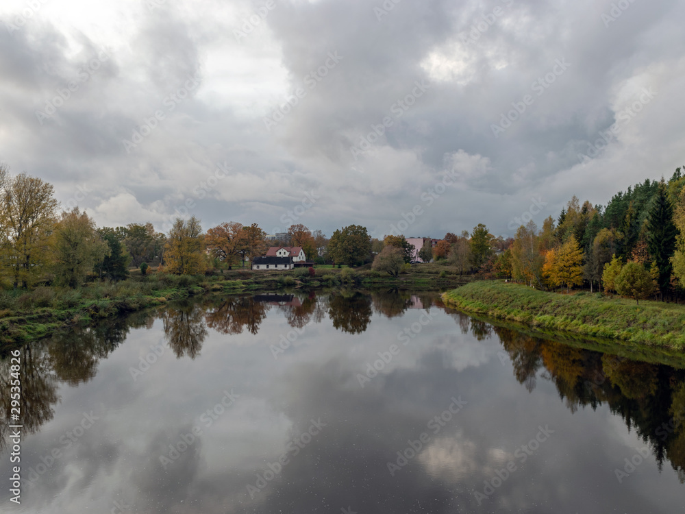 lake view, beautiful colorful trees, reflections in the water lake view, beautiful colorful trees, reflections in the water