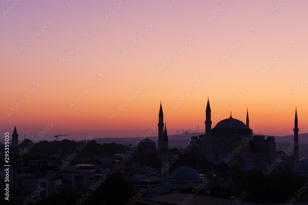 Hagia Sophia shadow view, beautiful sunset colours, Istanbul, Turkey