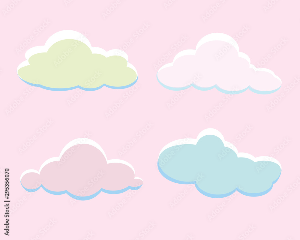 Cartoon clouds baby pastel set isolated on blue background.