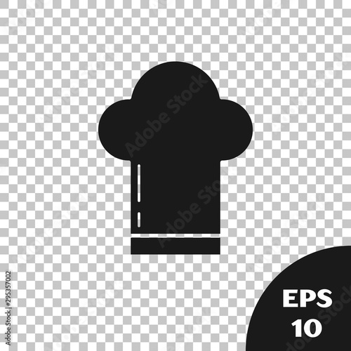 Black Chef hat icon isolated on transparent background. Cooking symbol. Cooks hat. Vector Illustration