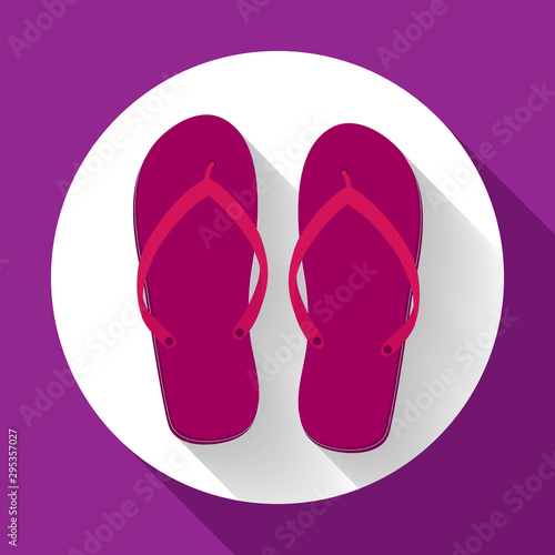 Purple beach sandals or slippers icon with long shadow. Flat design style.