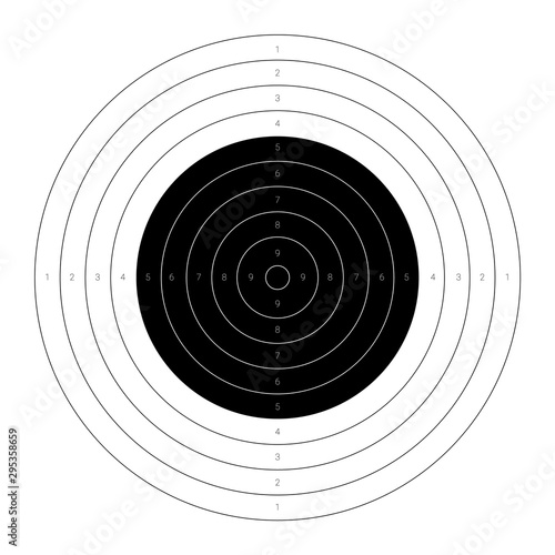 Circular shooting target with a marked bullseye for firing practice on a range.