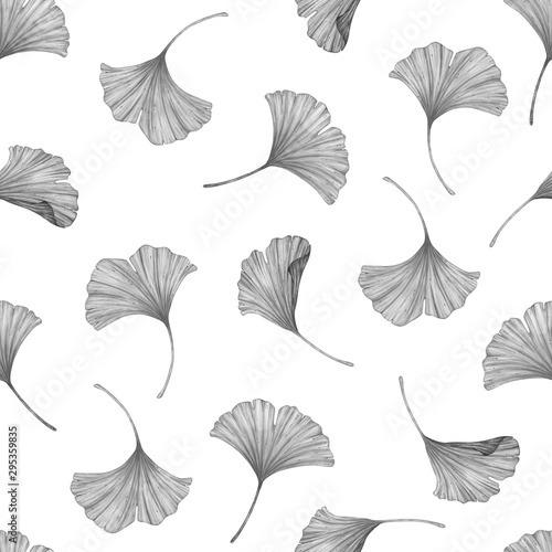 Leaves of Ginkgo Biloba on a white background. Seamless pattern