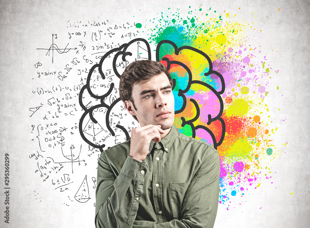 Man brainstorms, creative and analytical thinking Man brainstorms, creative and analytical thinking