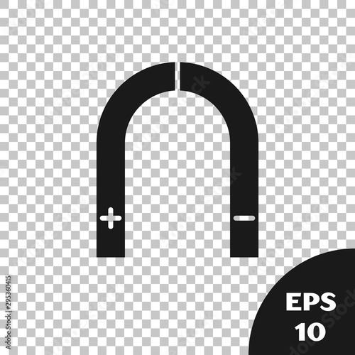 Black Magnet icon isolated on transparent background. Horseshoe magnet, magnetism, magnetize, attraction. Vector Illustration