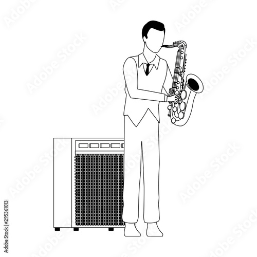 cartoon musician with saxophone icon
