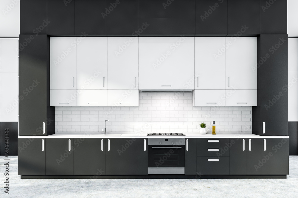 Gray and white kitchen interior with countertops Gray and white kitchen interior with countertops