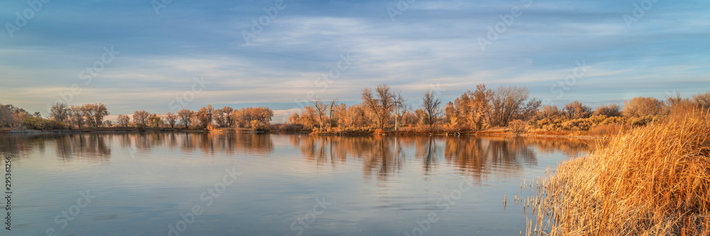 calm lake in fall scenery