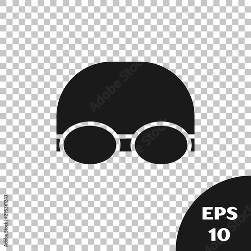 Black Glasses and cap for swimming icon isolated on transparent background. Swimming cap and goggles. Diving underwater equipment. Vector Illustration
