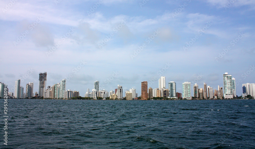 cityscape of the city of Cartagena de Indias from the sea. Cartagena de Indias, Colombia