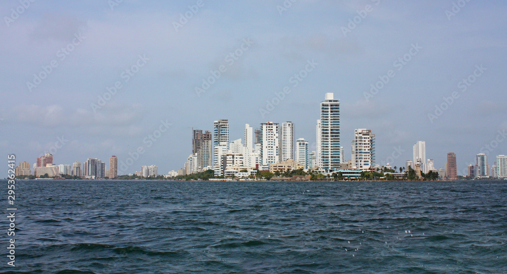 Fototapeta premium cityscape of the city of Cartagena de Indias from the sea. Cartagena de Indias, Colombia