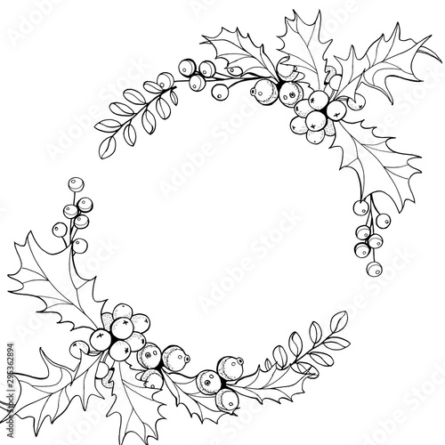 Christmas wreath with sprigs of mistletoe. Winter holiday theme. suitable for postcards, posters, web pages and textiles.