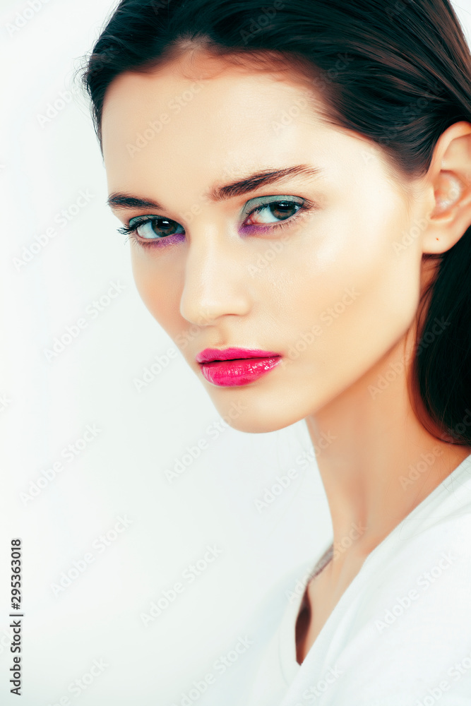 young pretty teenage girl posing emotional happy smiling on white background, lifestyle people concept young pretty teenage girl posing emotional happy smiling on white background, lifestyle people concept