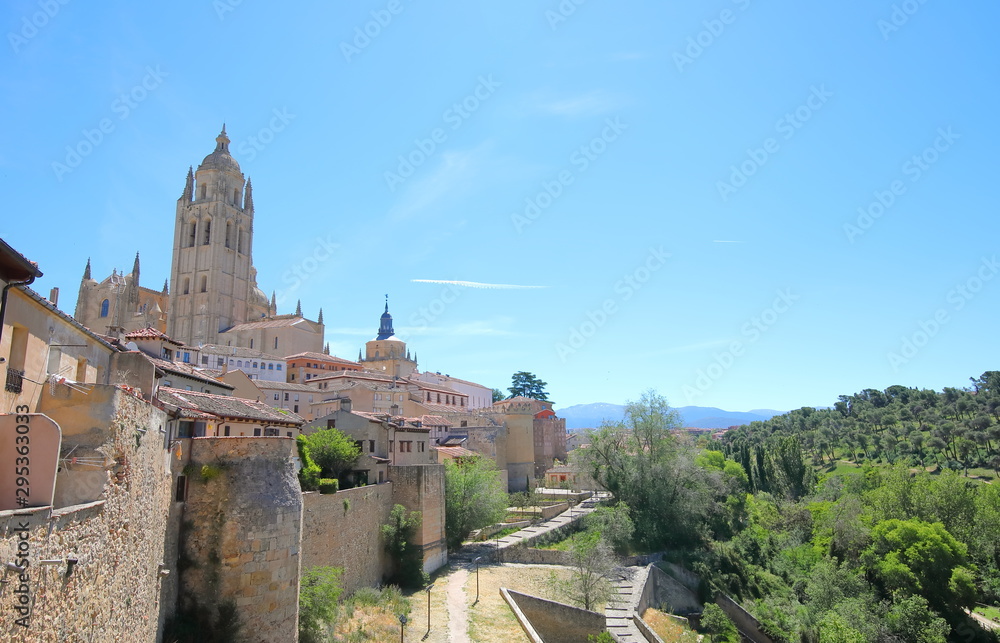 Old town cityscape and Segovia cathedral Segovia Spain
