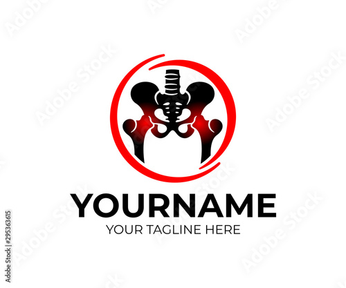 Pelvic bones or hip bone, hip inflammation in circle, orthopedic, logo design. Healthcare, medicine, rheumatology and traumatology, vector design and illustration