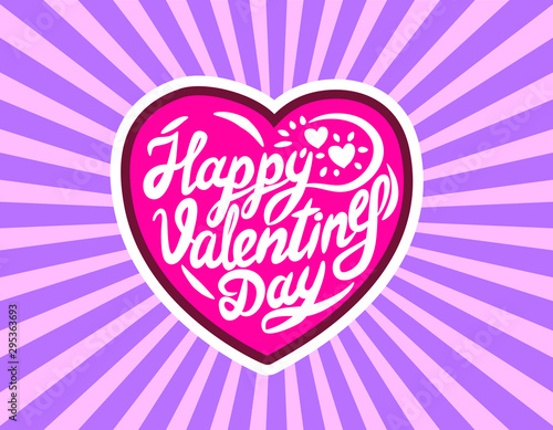 Happy Valentines Day vector lettering with heart and rays in retro style. © Ilona
