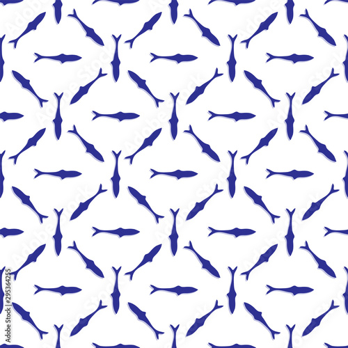 Sardines Fish Azulejo Seamless Vector Pattern. Grilled Fishes Tile Motif for Lisbon St Antonio Portugese Food Festival. Graphic for Traditional Grilled Recipe, Portugal Canned Seafood, Fishing Poster