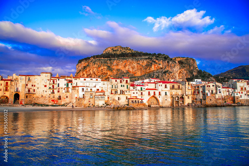 Cefalu, Sicily, Italy: Ligurian Sea and medieval city Cefalu.