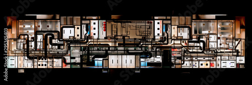 Top view visualization of office space on the basement floor in a business center