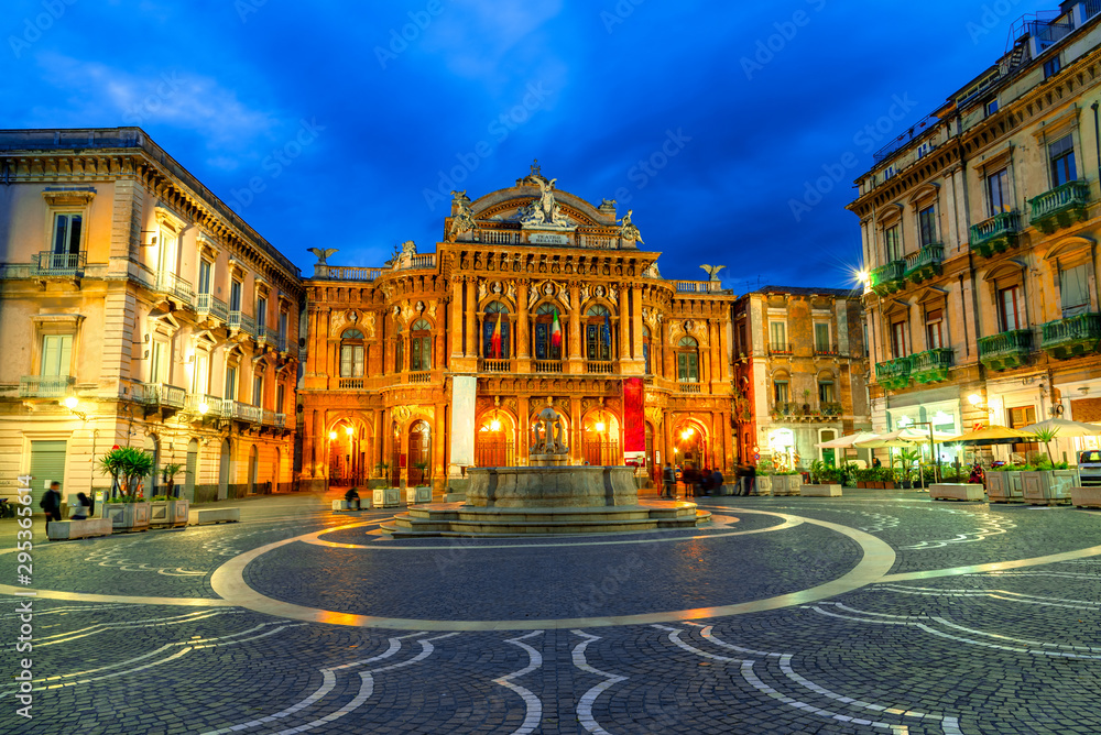 Catania, Sicily island, Italy: The facade of the theater Massimo Bellini - obrazy, fototapety, plakaty 