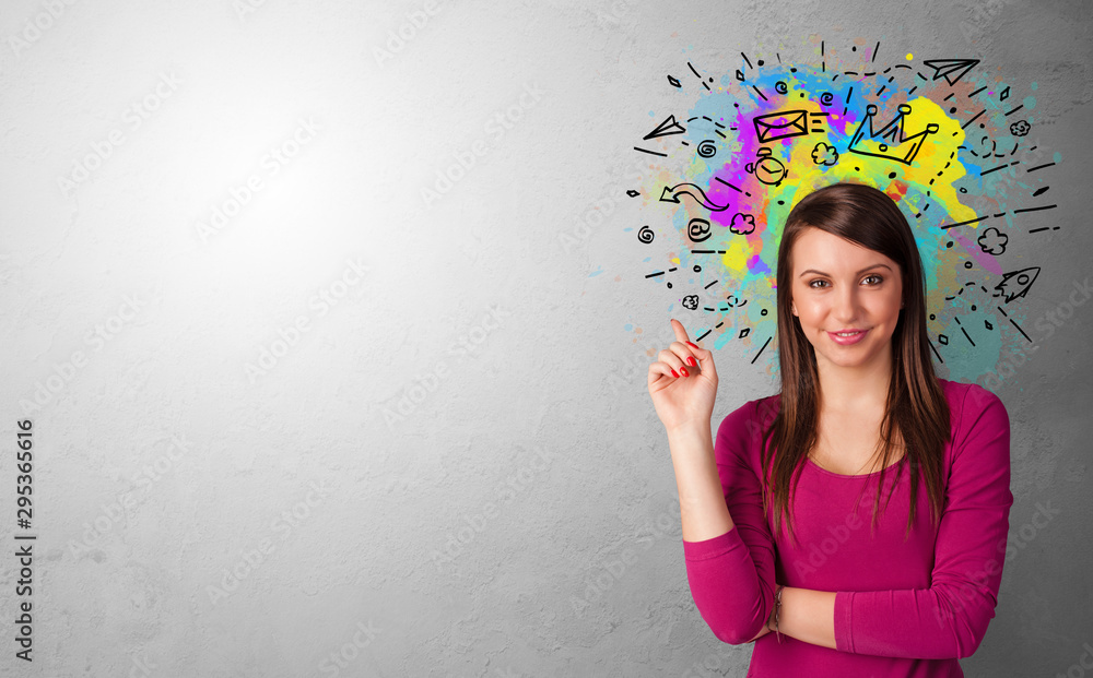 Business person with colorful splash above the head Business person with colorful splash above the head