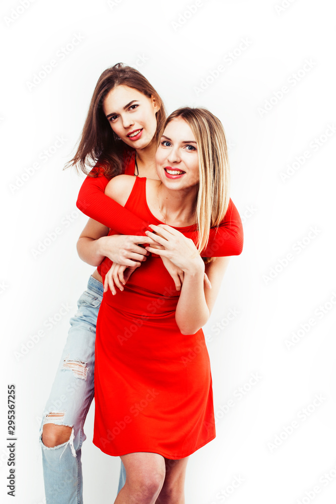 best friends teenage girls together having fun, posing emotional on white background, besties happy smiling, lifestyle people concept best friends teenage girls together having fun, posing emotional on white background, besties happy smiling, lifestyle people concept