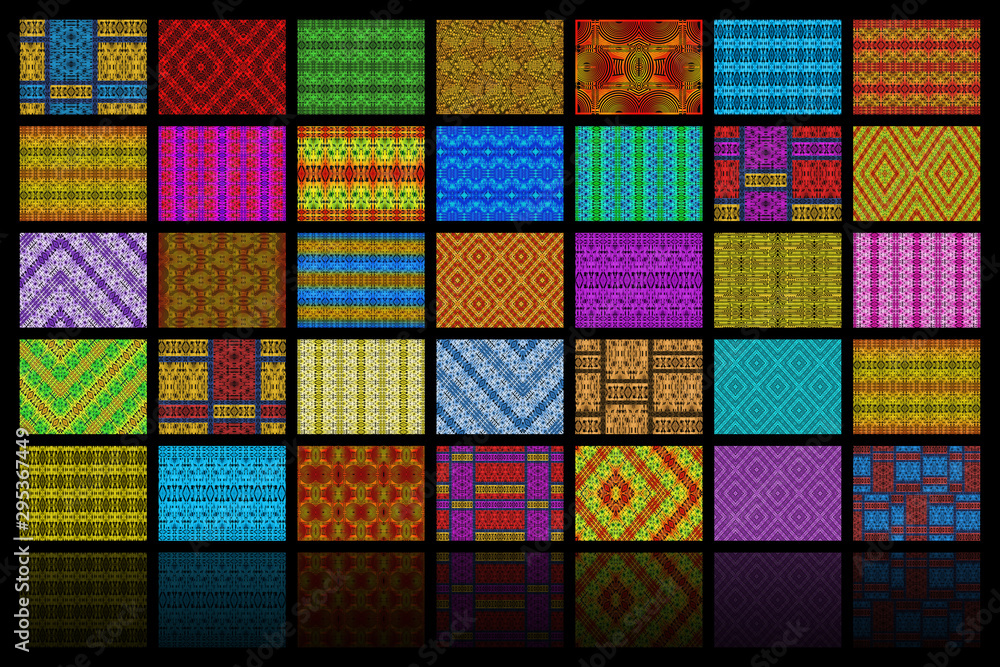 Mosaic of African fabrics, black background Mosaic of African fabrics, black background