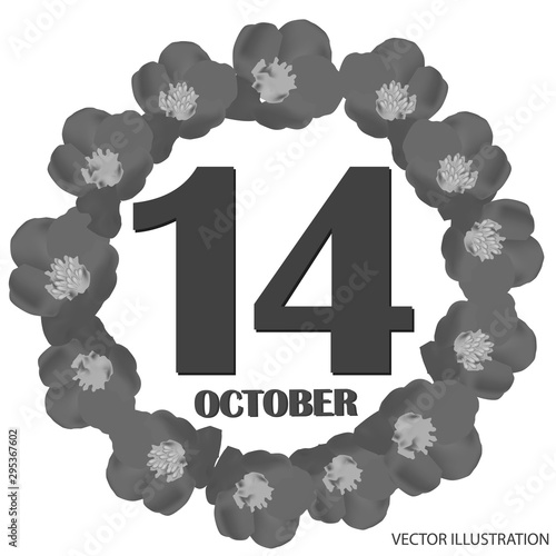 October 14 icon. For planning important day. Banner for holidays and special days. Vector illustration in black and white colors.