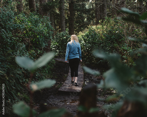 Pathway into the jungle forest. Hiking
