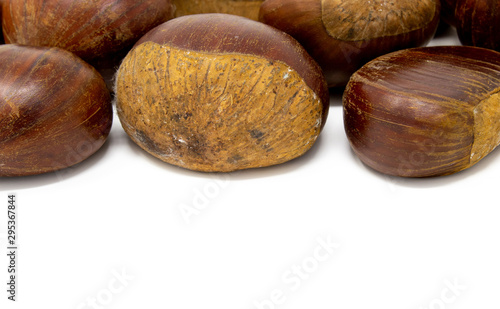chestnuts on a white background macro photography